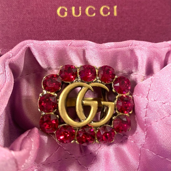 💖💯🆕Gucci Marmont Double G Pink Crystal Ring in Gold - Picture 8 of 16